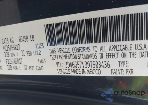 2009 Dodge Journey Sxt from USA, damaged, VIN 3D4GG57V39T503436